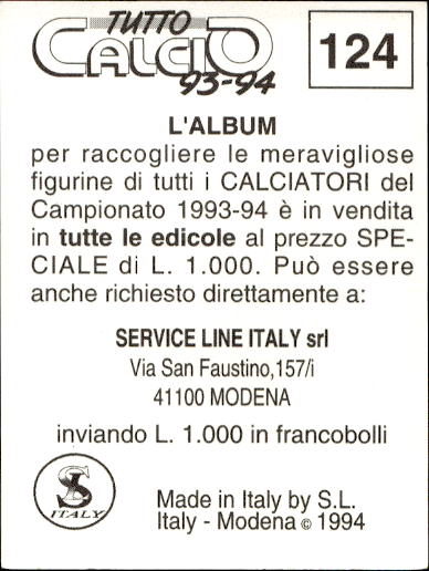 figurina ''Menù a Tendina'' calciatori 1993 Sl Service Line 1/3 - Picture 247 of 495