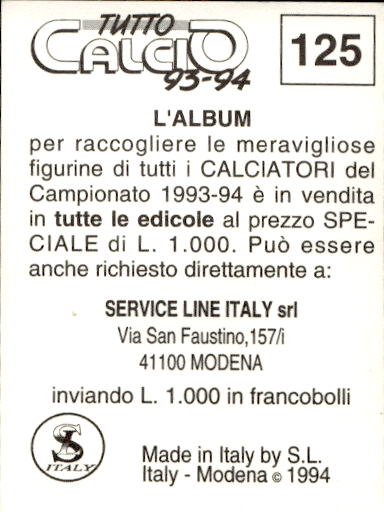 figurina ''Menù a Tendina'' calciatori 1993 Sl Service Line 1/3 - Picture 249 of 495