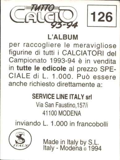 figurina ''Menù a Tendina'' calciatori 1993 Sl Service Line 1/3 - Picture 251 of 495