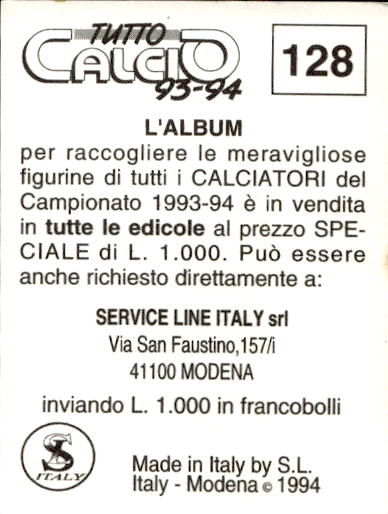 figurina ''Menù a Tendina'' calciatori 1993 Sl Service Line 1/3 - Picture 255 of 495