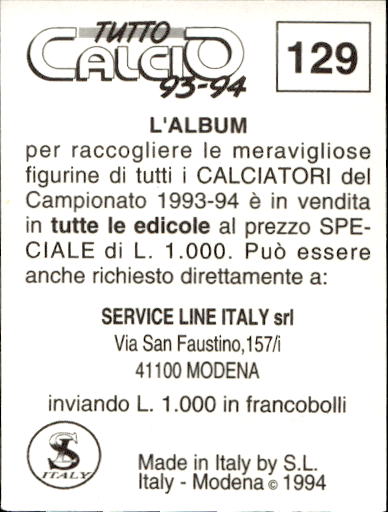 figurina ''Menù a Tendina'' calciatori 1993 Sl Service Line 1/3 - Picture 257 of 495