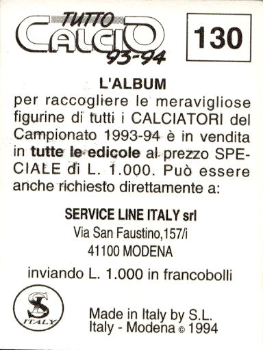 figurina ''Menù a Tendina'' calciatori 1993 Sl Service Line 1/3 - Picture 259 of 495