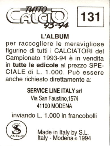 figurina ''Menù a Tendina'' calciatori 1993 Sl Service Line 1/3 - Picture 261 of 495
