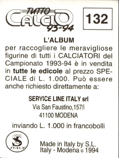 figurina ''Menù a Tendina'' calciatori 1993 Sl Service Line 1/3 - Picture 263 of 495