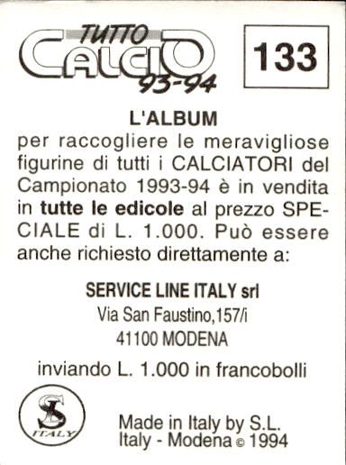 figurina ''Menù a Tendina'' calciatori 1993 Sl Service Line 1/3 - Picture 265 of 495