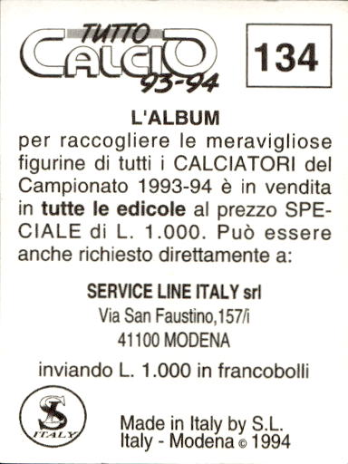 figurina ''Menù a Tendina'' calciatori 1993 Sl Service Line 1/3 - Picture 267 of 495