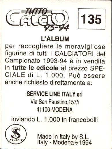 figurina ''Menù a Tendina'' calciatori 1993 Sl Service Line 1/3 - Picture 269 of 495