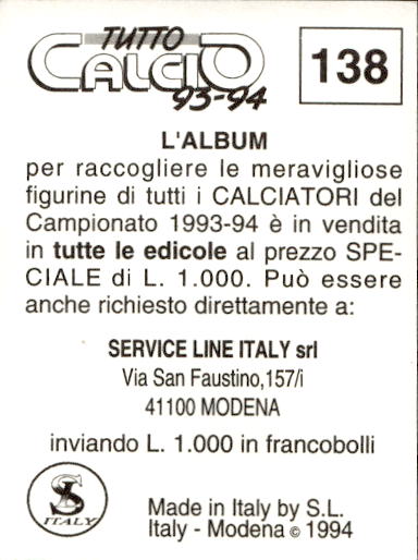 figurina ''Menù a Tendina'' calciatori 1993 Sl Service Line 1/3 - Picture 275 of 495