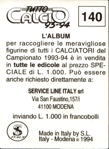 figurina ''Menù a Tendina'' calciatori 1993 Sl Service Line 1/3 - Picture 279 of 495