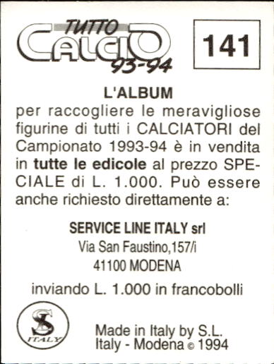 figurina ''Menù a Tendina'' calciatori 1993 Sl Service Line 1/3 - Picture 281 of 495
