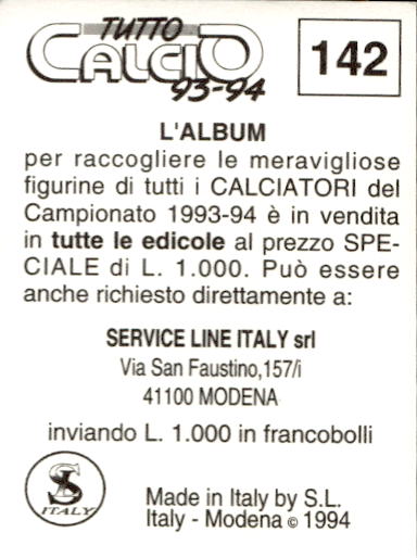 figurina ''Menù a Tendina'' calciatori 1993 Sl Service Line 1/3 - Picture 283 of 495