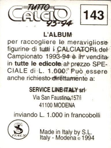 figurina ''Menù a Tendina'' calciatori 1993 Sl Service Line 1/3 - Picture 285 of 495