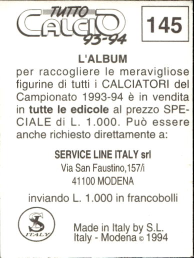 figurina ''Menù a Tendina'' calciatori 1993 Sl Service Line 1/3 - Picture 289 of 495