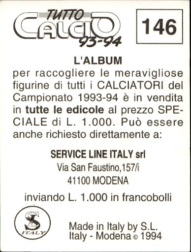 figurina ''Menù a Tendina'' calciatori 1993 Sl Service Line 1/3 - Picture 291 of 495