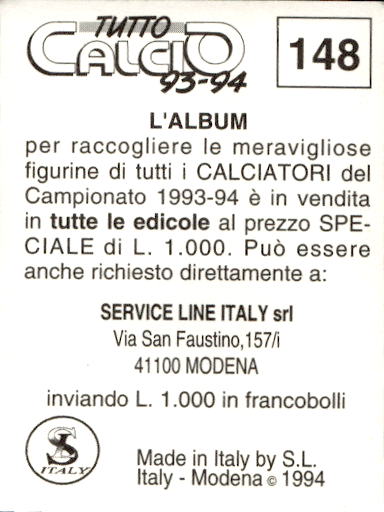 figurina ''Menù a Tendina'' calciatori 1993 Sl Service Line 1/3 - Picture 295 of 495