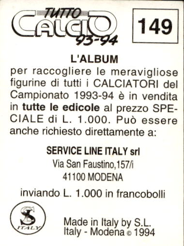 figurina ''Menù a Tendina'' calciatori 1993 Sl Service Line 1/3 - Picture 297 of 495