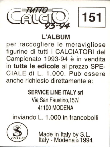 figurina ''Menù a Tendina'' calciatori 1993 Sl Service Line 1/3 - Picture 301 of 495