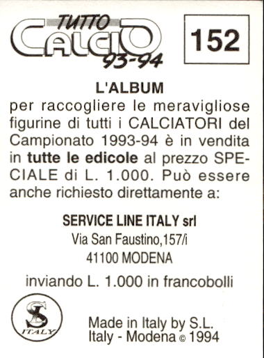 figurina ''Menù a Tendina'' calciatori 1993 Sl Service Line 1/3 - Picture 303 of 495