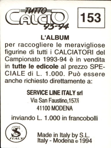 figurina ''Menù a Tendina'' calciatori 1993 Sl Service Line 1/3 - Picture 305 of 495