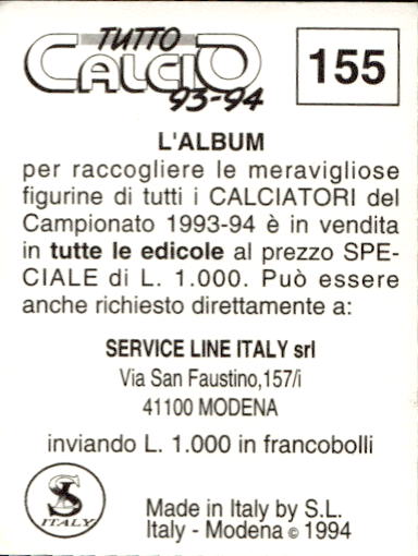 figurina ''Menù a Tendina'' calciatori 1993 Sl Service Line 1/3 - Picture 309 of 495