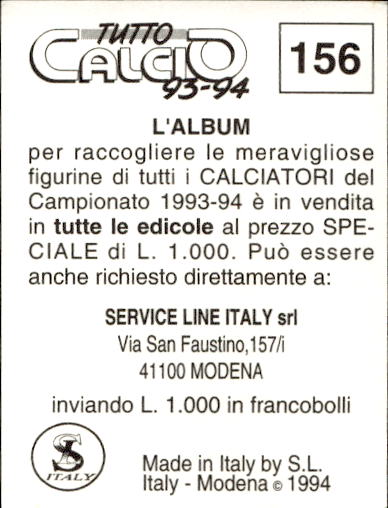 figurina ''Menù a Tendina'' calciatori 1993 Sl Service Line 1/3 - Picture 311 of 495