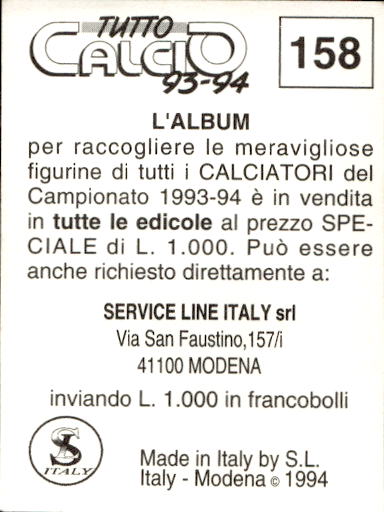 figurina ''Menù a Tendina'' calciatori 1993 Sl Service Line 1/3 - Picture 315 of 495