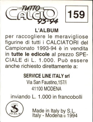 figurina ''Menù a Tendina'' calciatori 1993 Sl Service Line 1/3 - Picture 317 of 495