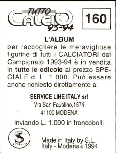figurina ''Menù a Tendina'' calciatori 1993 Sl Service Line 1/3 - Picture 319 of 495