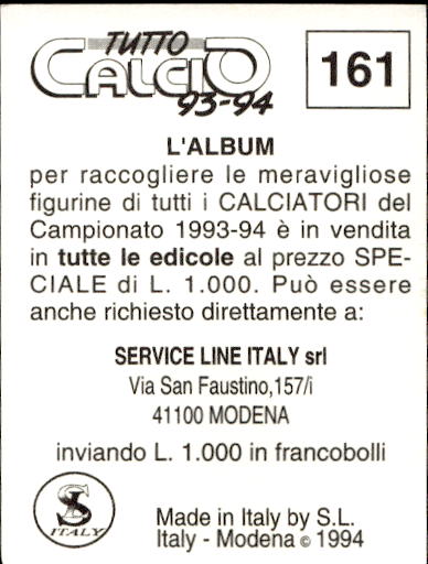 figurina ''Menù a Tendina'' calciatori 1993 Sl Service Line 1/3 - Picture 321 of 495
