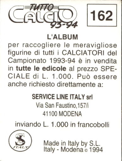 figurina ''Menù a Tendina'' calciatori 1993 Sl Service Line 1/3 - Picture 323 of 495