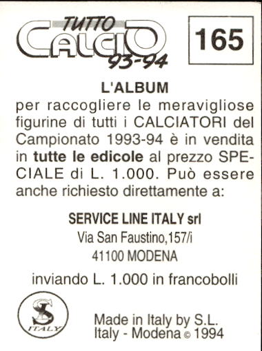 figurina ''Menù a Tendina'' calciatori 1993 Sl Service Line 1/3 - Picture 329 of 495