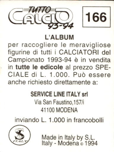 figurina ''Menù a Tendina'' calciatori 1993 Sl Service Line 1/3 - Picture 331 of 495