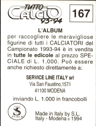 figurina ''Menù a Tendina'' calciatori 1993 Sl Service Line 1/3 - Picture 333 of 495