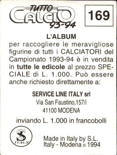 figurina ''Menù a Tendina'' calciatori 1993 Sl Service Line 1/3 - Picture 335 of 495