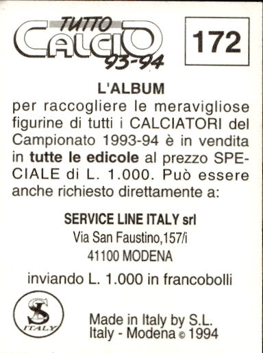 figurina ''Menù a Tendina'' calciatori 1993 Sl Service Line 1/3 - Picture 341 of 495