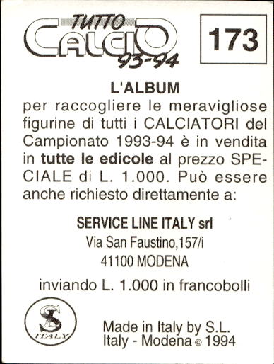 figurina ''Menù a Tendina'' calciatori 1993 Sl Service Line 1/3 - Picture 343 of 495