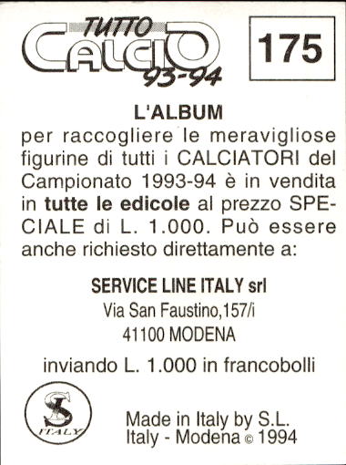 figurina ''Menù a Tendina'' calciatori 1993 Sl Service Line 1/3 - Picture 347 of 495