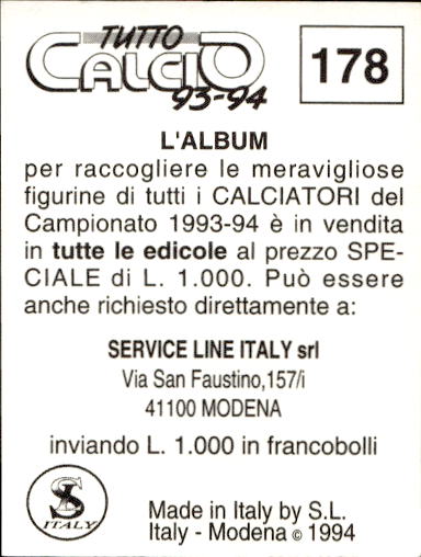 figurina ''Menù a Tendina'' calciatori 1993 Sl Service Line 1/3 - Picture 353 of 495