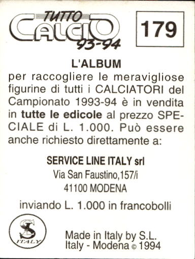 figurina ''Menù a Tendina'' calciatori 1993 Sl Service Line 1/3 - Picture 355 of 495