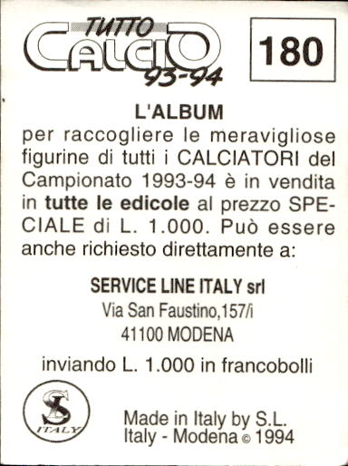 figurina ''Menù a Tendina'' calciatori 1993 Sl Service Line 1/3 - Picture 357 of 495