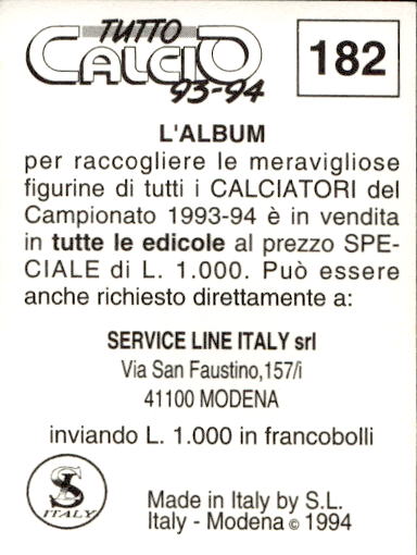 figurina ''Menù a Tendina'' calciatori 1993 Sl Service Line 1/3 - Picture 361 of 495