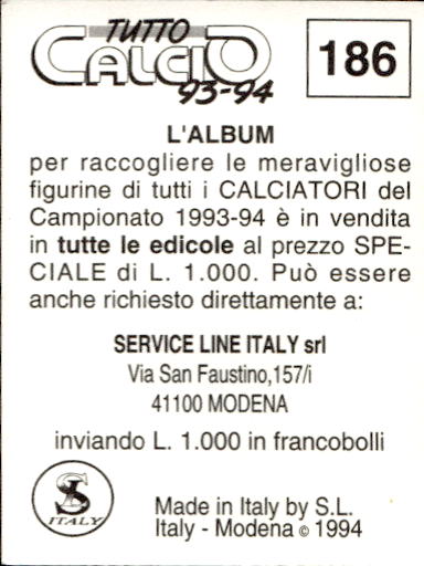 figurina ''Menù a Tendina'' calciatori 1993 Sl Service Line 1/3 - Picture 369 of 495