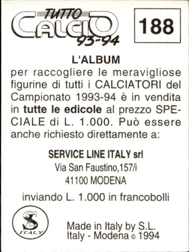 figurina ''Menù a Tendina'' calciatori 1993 Sl Service Line 1/3 - Picture 373 of 495