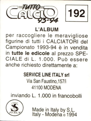figurina ''Menù a Tendina'' calciatori 1993 Sl Service Line 1/3 - Picture 381 of 495