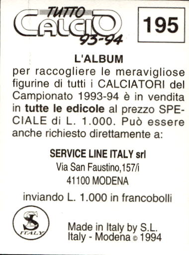 figurina ''Menù a Tendina'' calciatori 1993 Sl Service Line 1/3 - Picture 387 of 495