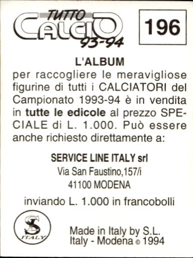 figurina ''Menù a Tendina'' calciatori 1993 Sl Service Line 1/3 - Picture 389 of 495