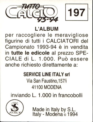 figurina ''Menù a Tendina'' calciatori 1993 Sl Service Line 1/3 - Picture 391 of 495