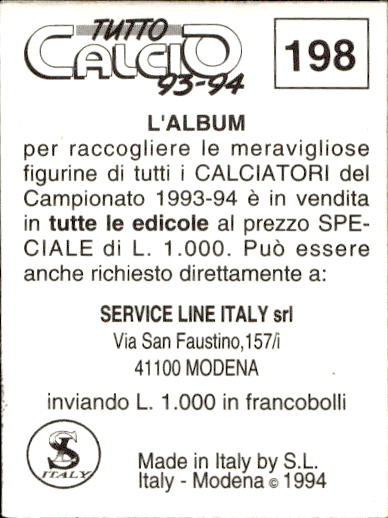 figurina ''Menù a Tendina'' calciatori 1993 Sl Service Line 1/3 - Picture 393 of 495