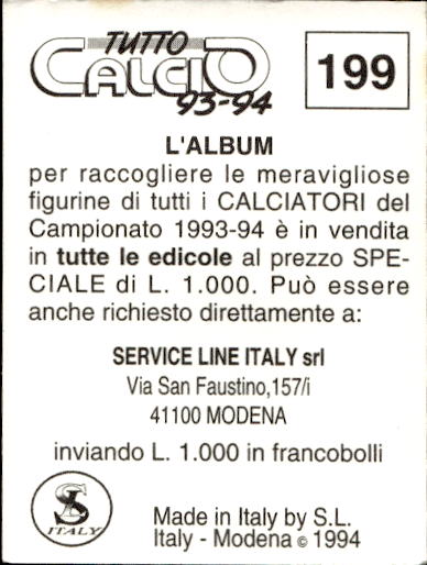 figurina ''Menù a Tendina'' calciatori 1993 Sl Service Line 1/3 - Picture 395 of 495