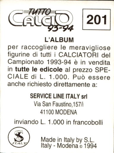 figurina ''Menù a Tendina'' calciatori 1993 Sl Service Line 1/3 - Picture 399 of 495